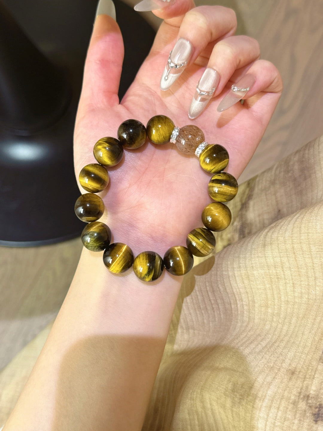 ▫️▪️ Yellow tiger's eye black gold super bracelet